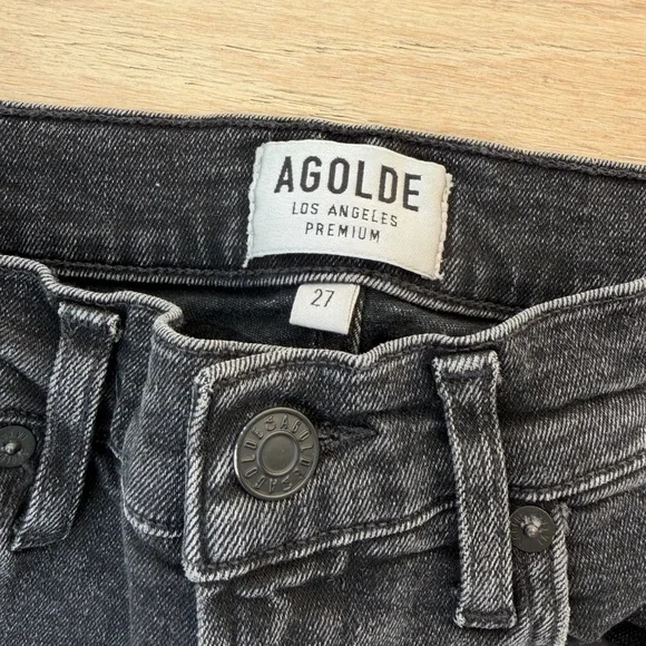 AGOLDE High-Rise Skinny Jeans – Black Raw Hem (Size 27) - Picture 4 of 11